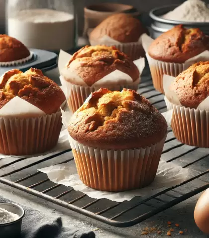 Muffins integrales reci�n horneados, ideales para una merienda saludable.