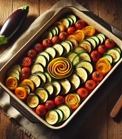 Ratatouille cl�sico: una explosi�n de sabores con vegetales frescos, ideal para una comida saludable y colorida.