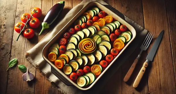 Ratatouille cl�sico: una explosi�n de sabores con vegetales frescos, ideal para una comida saludable y colorida.
