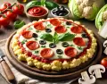 Pizza keto con base de coliflor, ideal para una opci�n saludable y deliciosa.