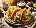 Tacos keto con tortillas de queso, rellenos de carne, lechuga y aguacate.