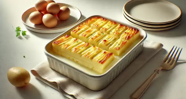 Terrina de papas cremosa hecha en casa, perfecta para una comida reconfortante.