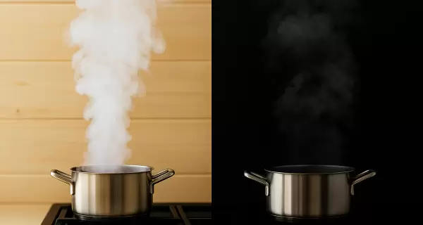 Comparaci�n visual entre humo blanco y humo negro: lo que te advierten tus utensilios al cocinar.