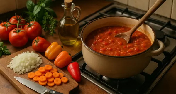 Salsa de tomate casera, econ�mica y rendidora, ideal para pastas o pizzas.
