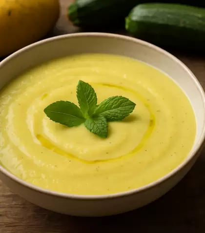Sopa de calabac�n y mango