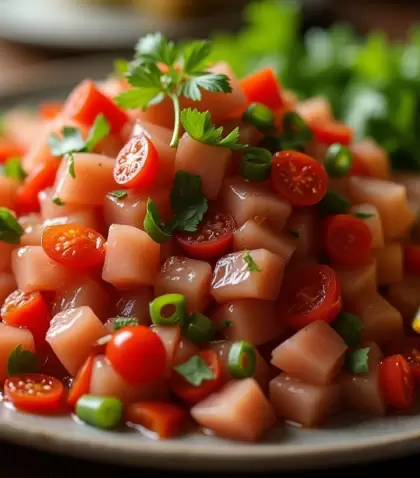 Ceviche peruano cl�sico, con pescado fresco, aj� y lim�n