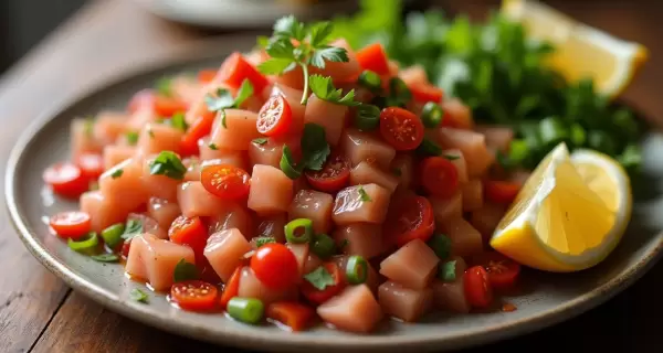Ceviche peruano cl�sico, con pescado fresco, aj� y lim�n