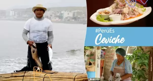 Cebiche peruano servido en plato tradicional con camote y ma�z