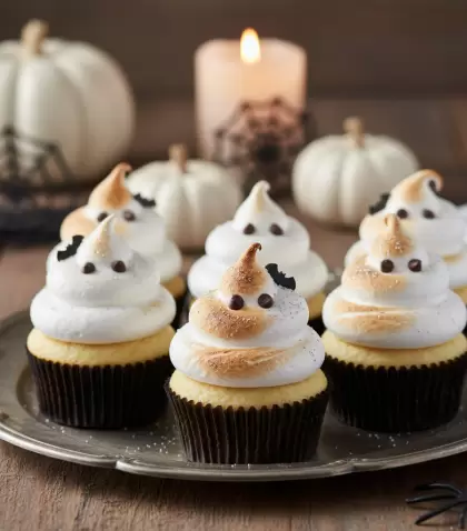 Cupcakes fantasmas decorados con merengue: una opci�n ideal para Halloween.