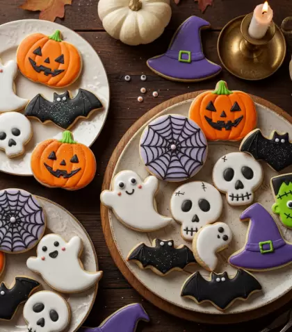Galletitas decoradas con formas de Halloween, perfectas para cocinar con ni�os.