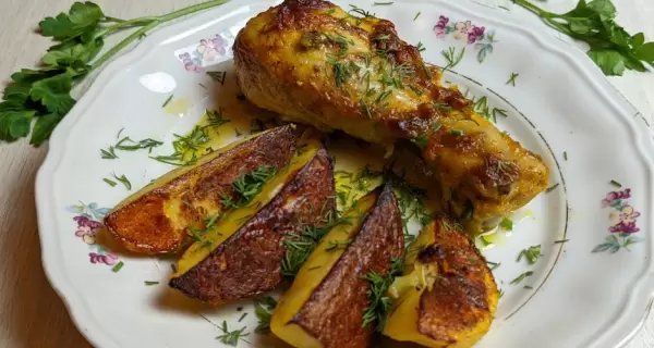 Pollo al horno con mostaza y miel, dorado y sabroso