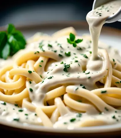 Salsa cremosa sin crema ni manteca con textura suave y homog�nea.